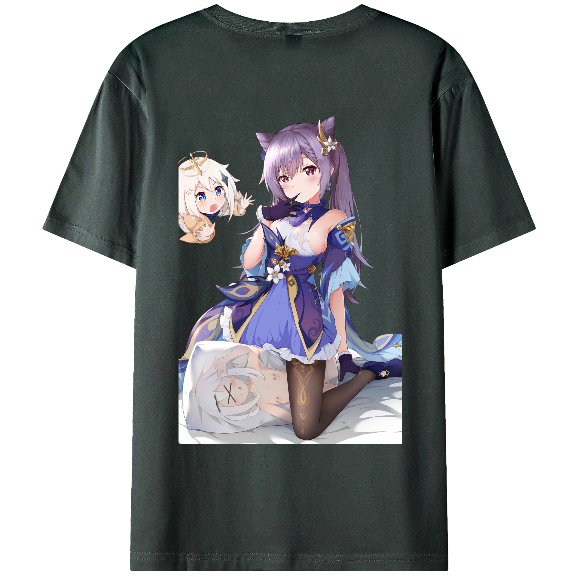 げんし神 刻晴 こくせい genshin Kokusei 綿100％ メンズ半袖Tシャツ（バックプリント） 通気性